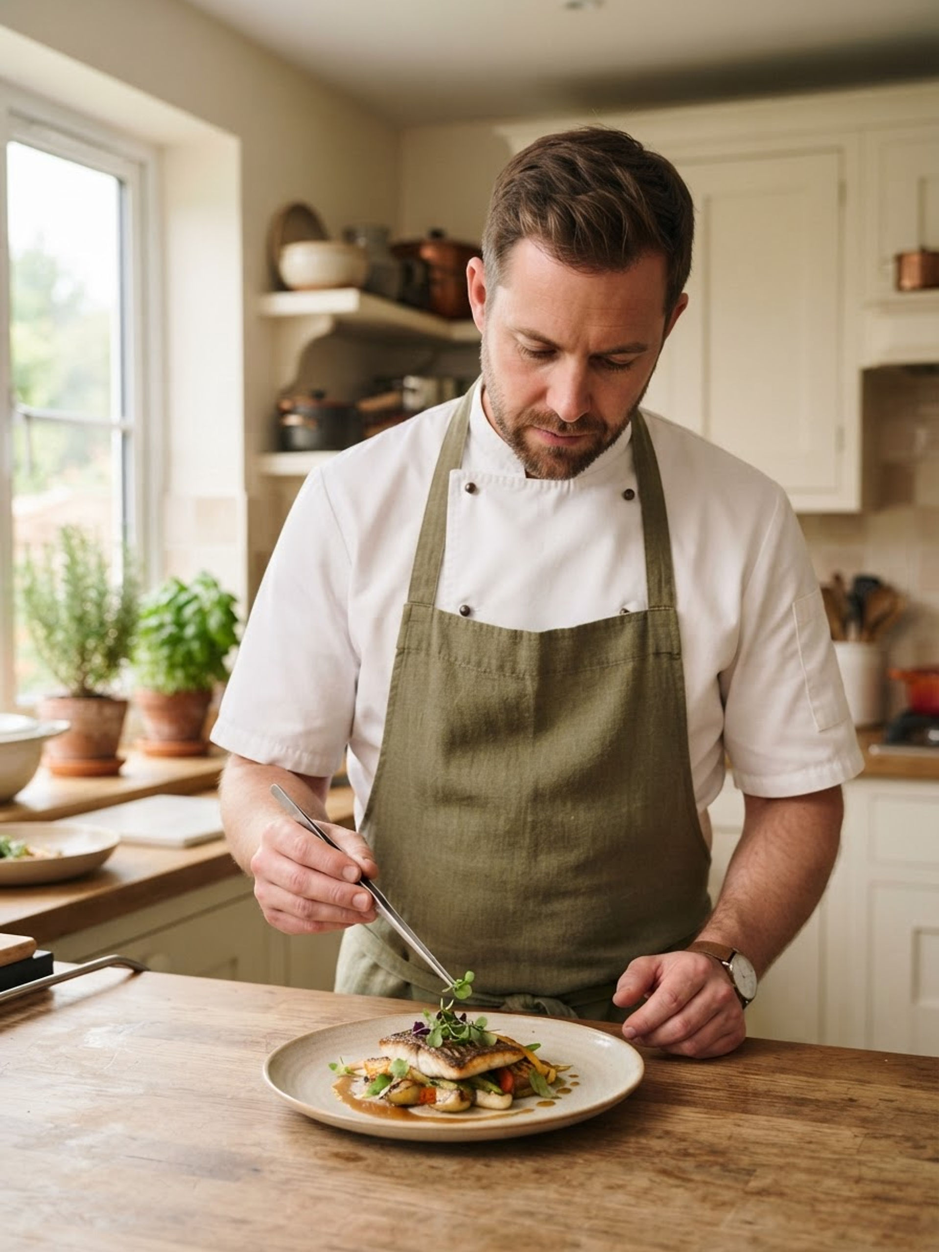 Chef plating a seasonal dish